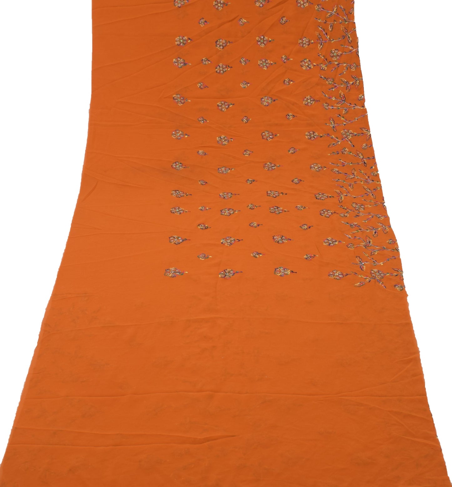 Sushila Vintage Rust Sari Remnant Scrap Blend Georgette Hand Beaded Craft Fabric