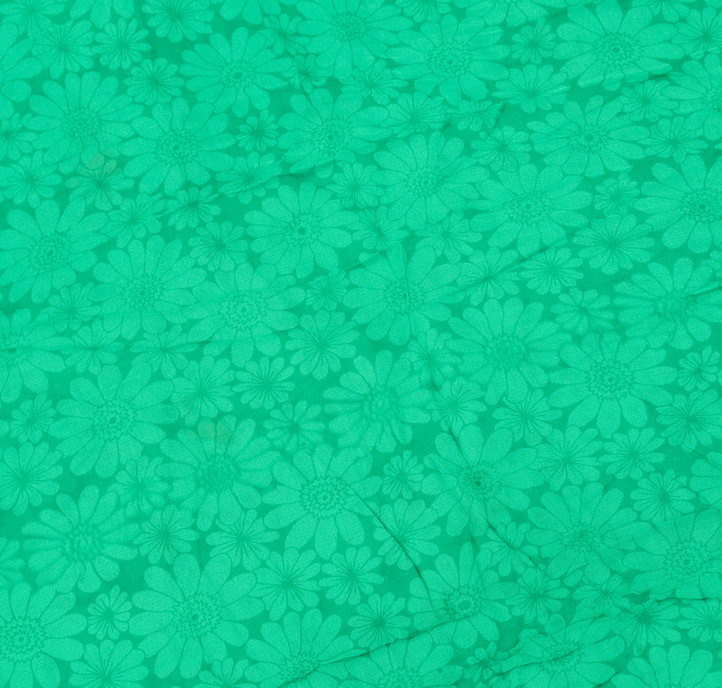 Sushila Vintage Green Sari Remnant Scrap Pure Georgette Printed Craft Fabric
