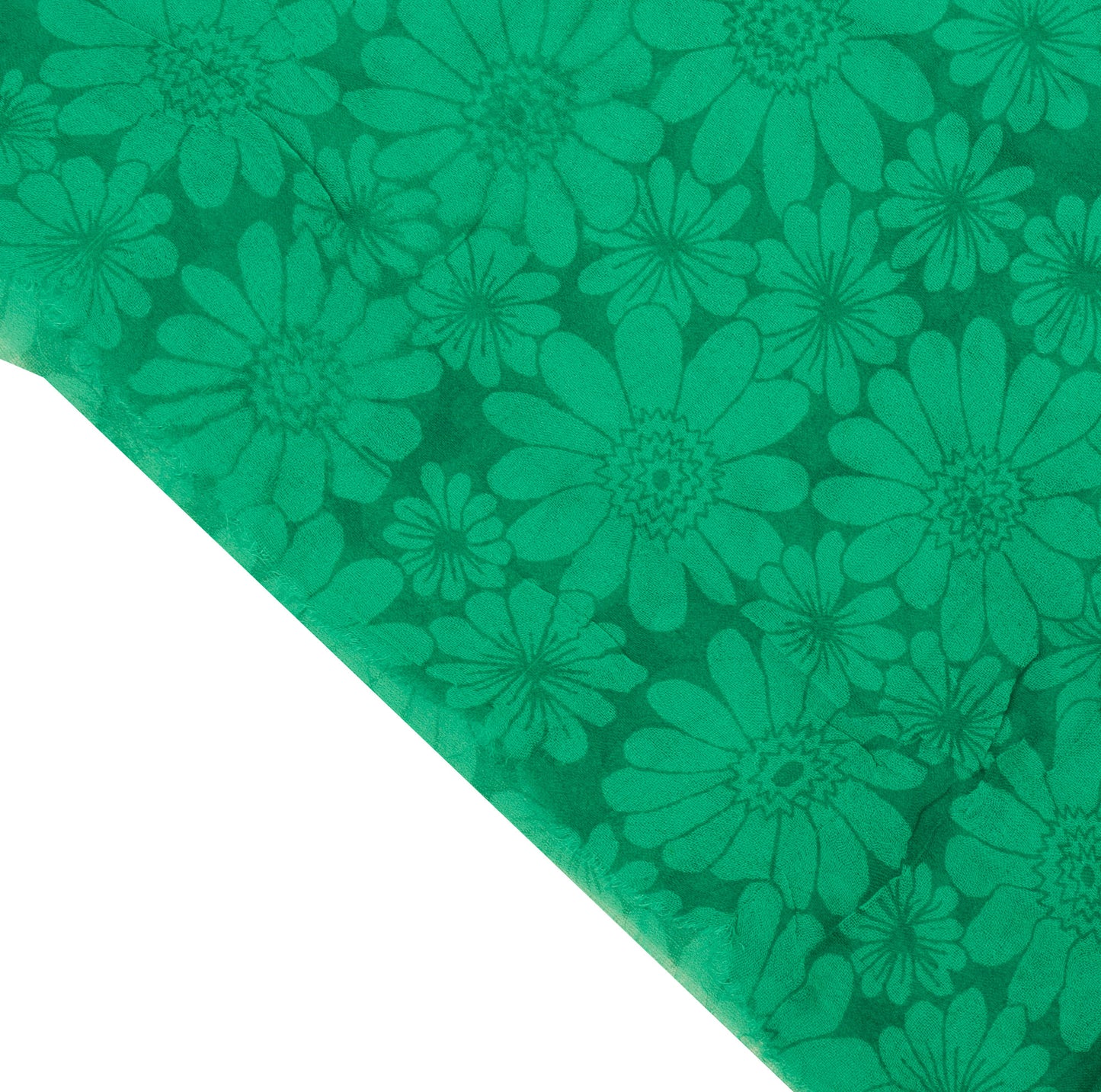 Sushila Vintage Green Sari Remnant Scrap Pure Georgette Printed Craft Fabric
