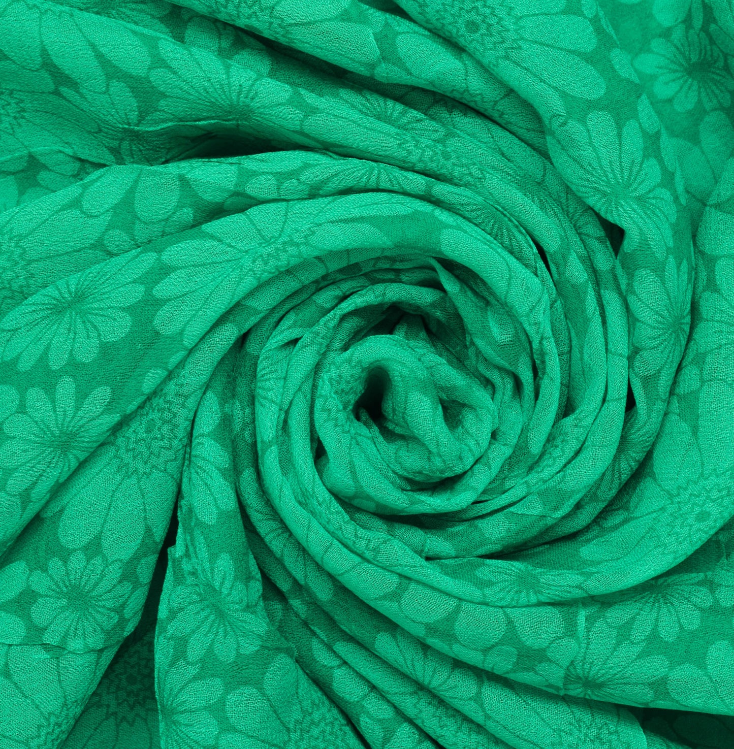 Sushila Vintage Green Sari Remnant Scrap Pure Georgette Printed Craft Fabric