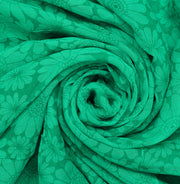 Sushila Vintage Green Sari Remnant Scrap Pure Georgette Printed Craft Fabric