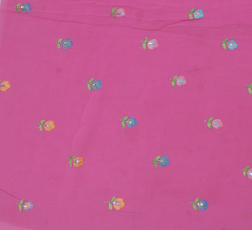 Sushila Vintage Pink Sari Remnant Scrap Pure Georgette Embroidered Craft Fabric