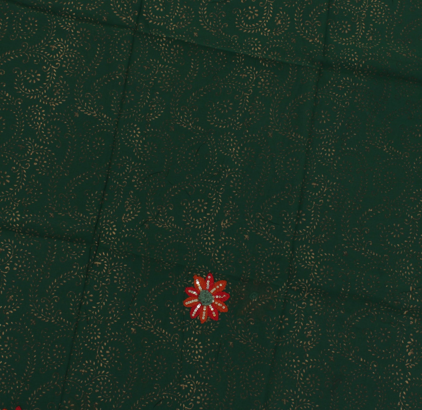 Sushila Vintage Green Sari Remnant Scrap Pure Georgette Printed Craft Fabric