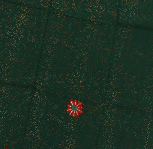 Sushila Vintage Green Sari Remnant Scrap Pure Georgette Printed Craft Fabric