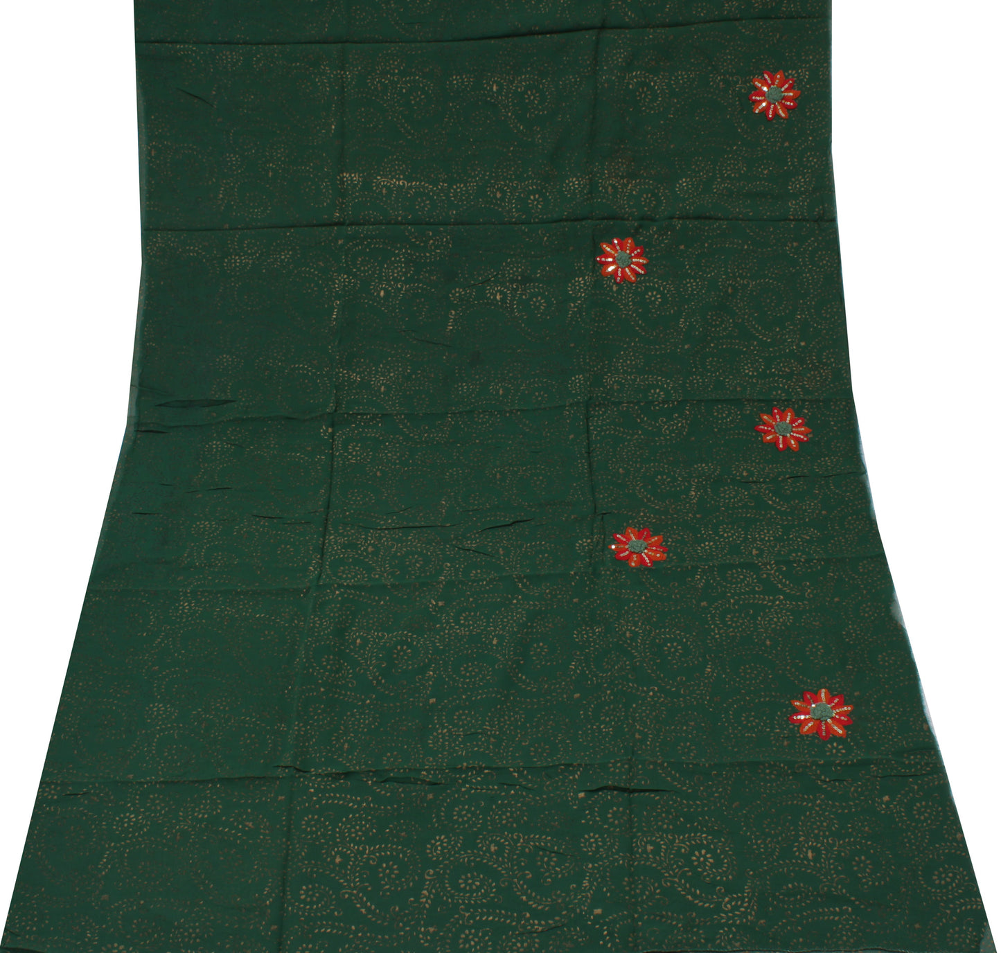 Sushila Vintage Green Sari Remnant Scrap Pure Georgette Printed Craft Fabric