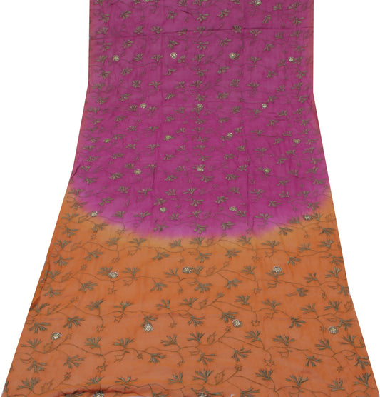 Sushila Vintage Purple Remnant Scrap Pure Georgette Embroidered Craft Fabric