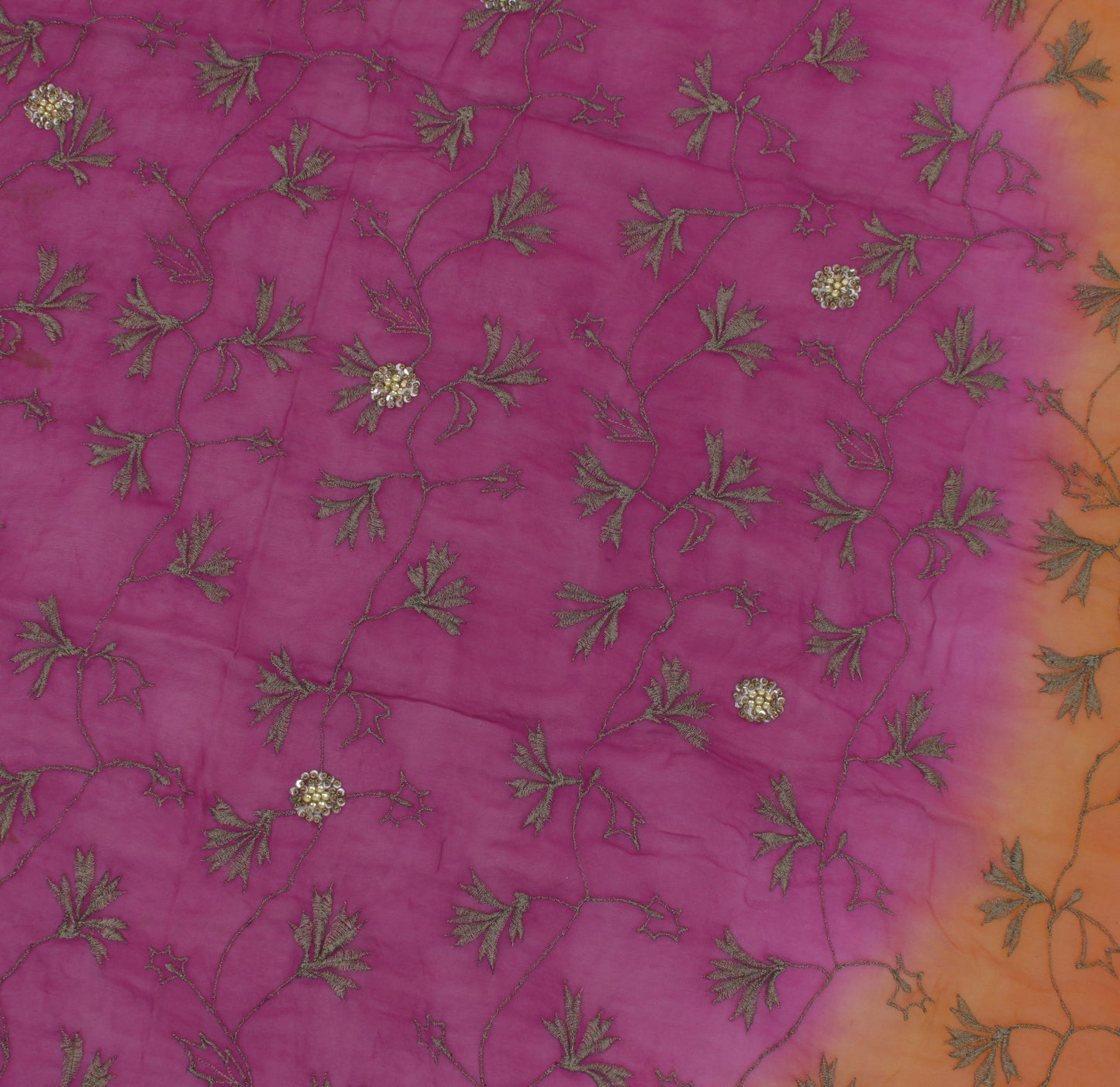 Sushila Vintage Purple Remnant Scrap Pure Georgette Embroidered Craft Fabric