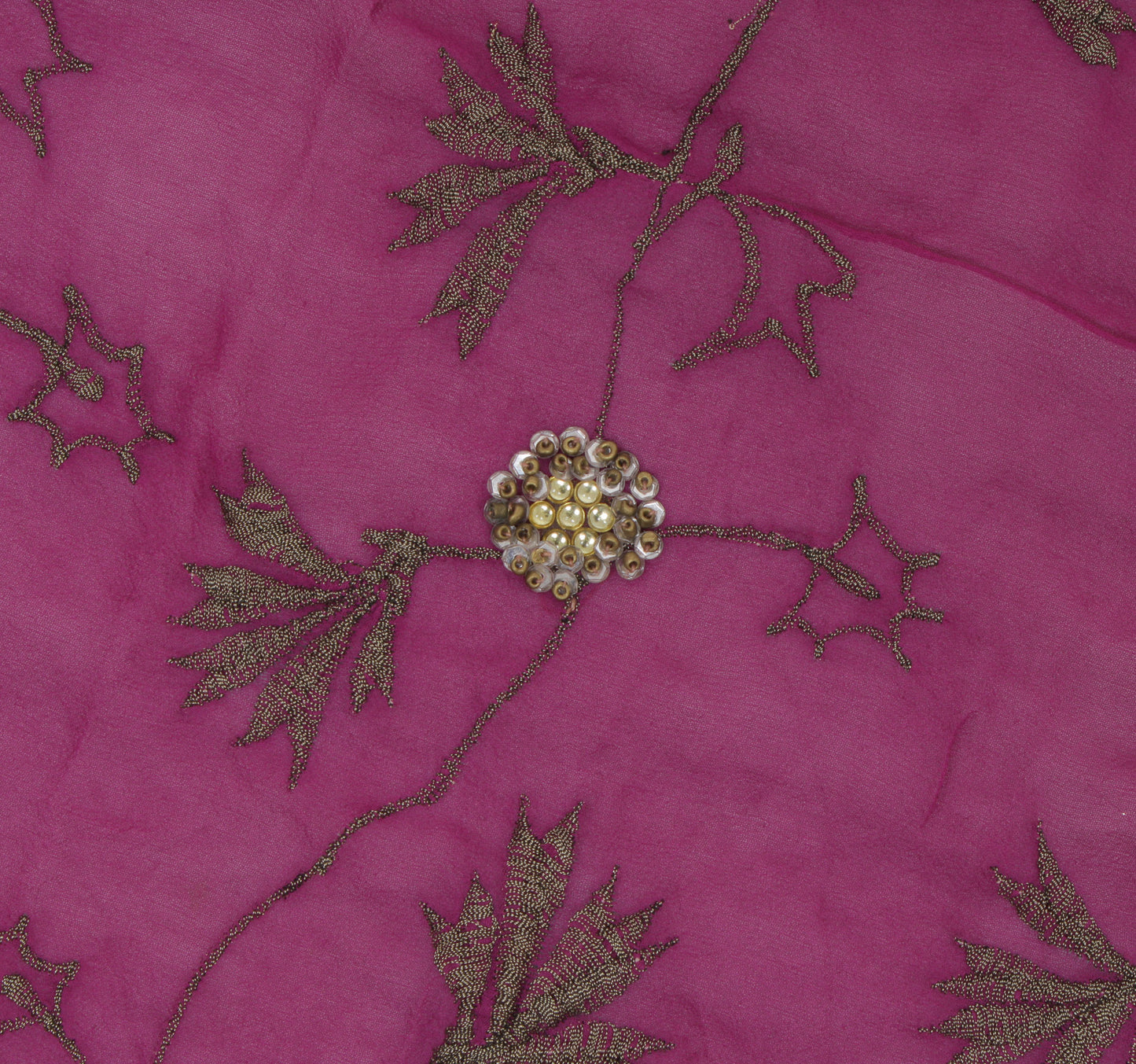 Sushila Vintage Purple Remnant Scrap Pure Georgette Embroidered Craft Fabric