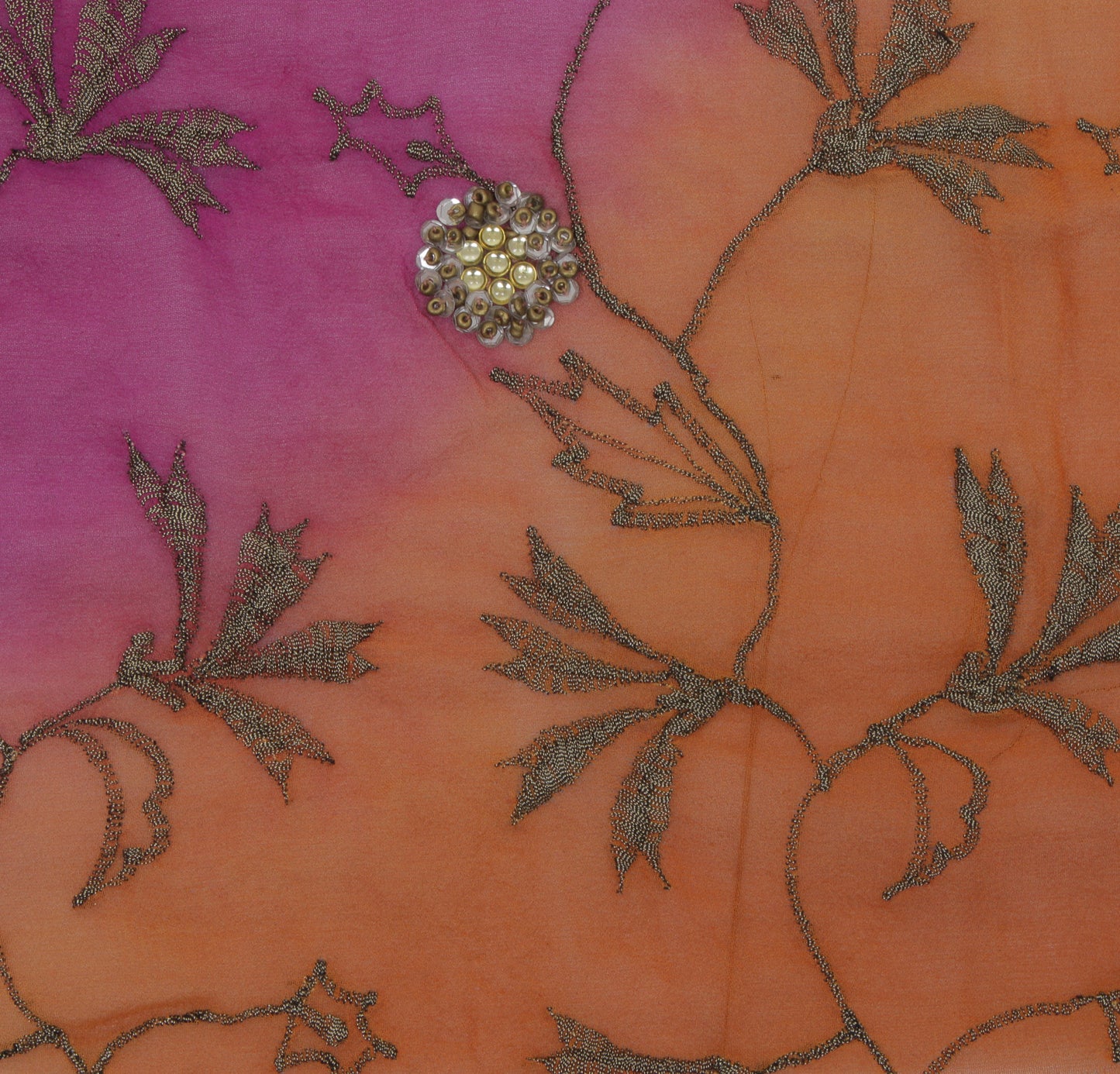 Sushila Vintage Purple Remnant Scrap Pure Georgette Embroidered Craft Fabric