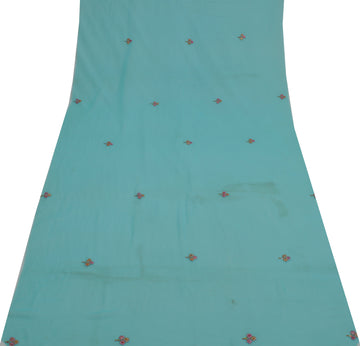 Sushila Vintage Blue Sari Remnant Scrap Blend Georgette Embroidered Craft Fabric