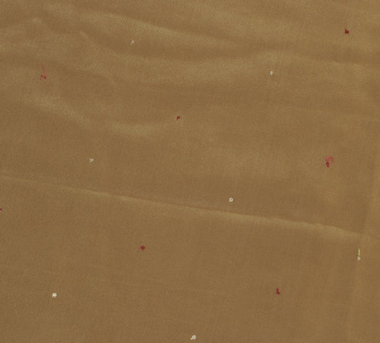 Sushila Vintage Brown Sari Remnant Scrap Blend Silk Embroidered Craft Fabric