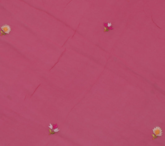 Sushila Vintage Pink Sari Remnant Scrap Pure Georgette Embroidered Craft Fabric