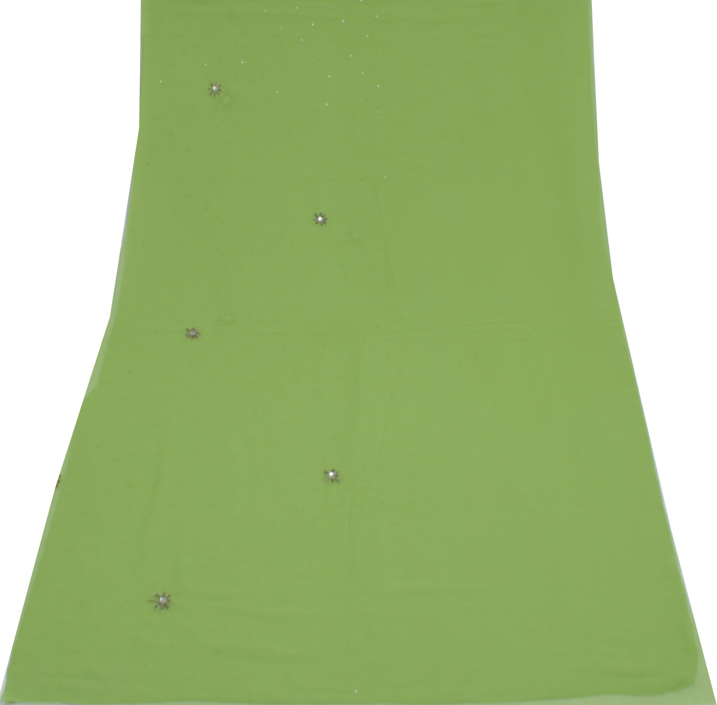 Sushila Vintage Green Sari Remnant Scrap Blend Chiffon Embroidered Craft Fabric