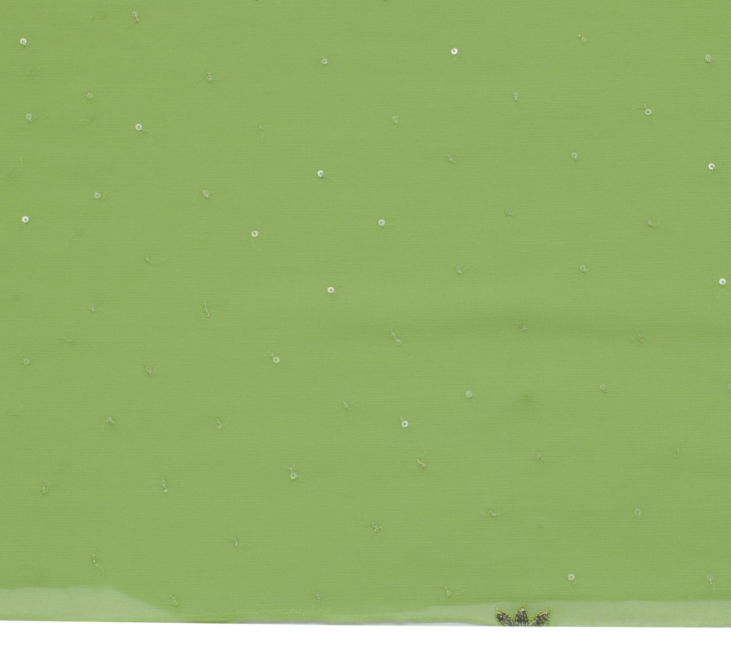 Sushila Vintage Green Sari Remnant Scrap Blend Chiffon Embroidered Craft Fabric
