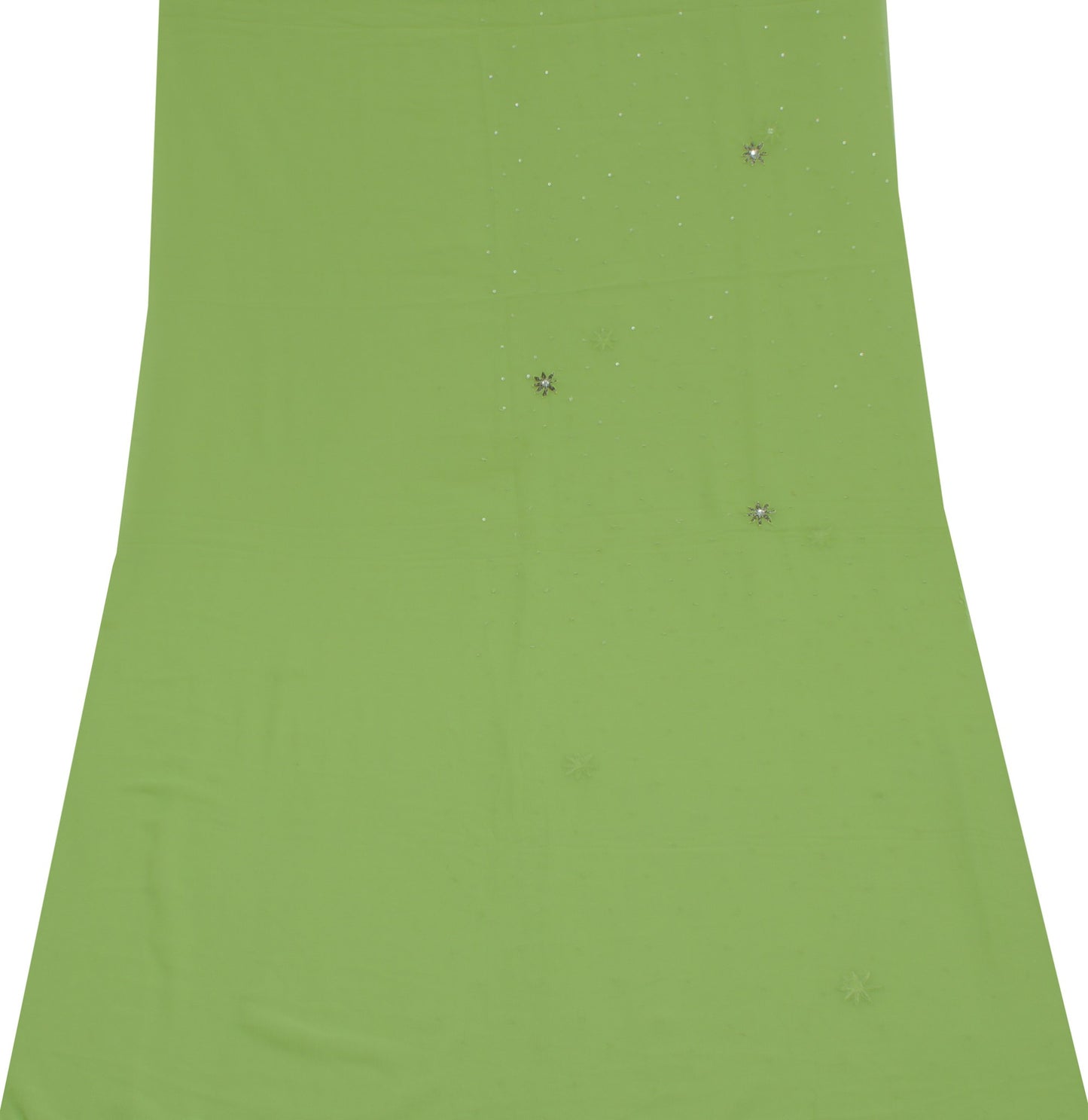 Sushila Vintage Green Sari Remnant Scrap Blend Chiffon Embroidered Craft Fabric