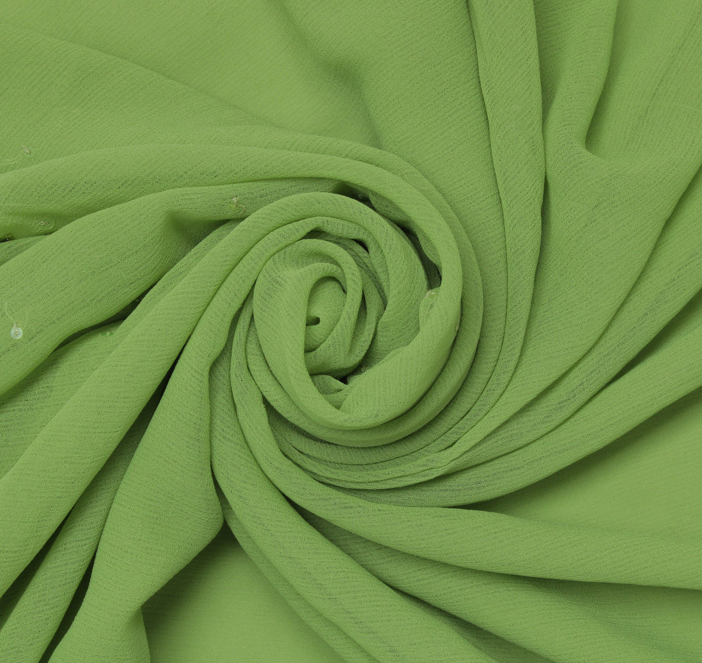 Sushila Vintage Green Sari Remnant Scrap Blend Chiffon Embroidered Craft Fabric