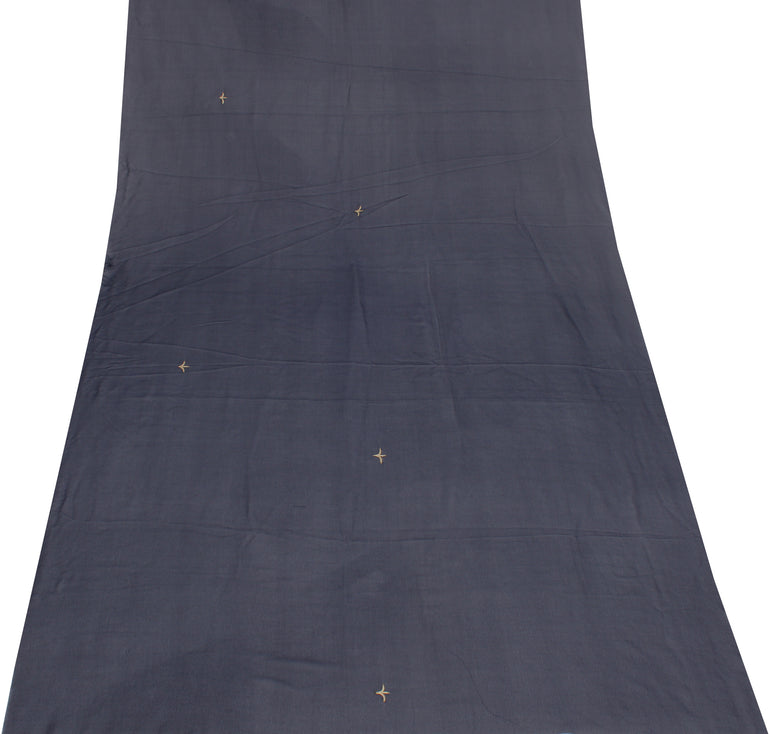 Sushila Vintage Blue Indian Sari Remnant Scrap Blend Georgette Silk Craft Fabric