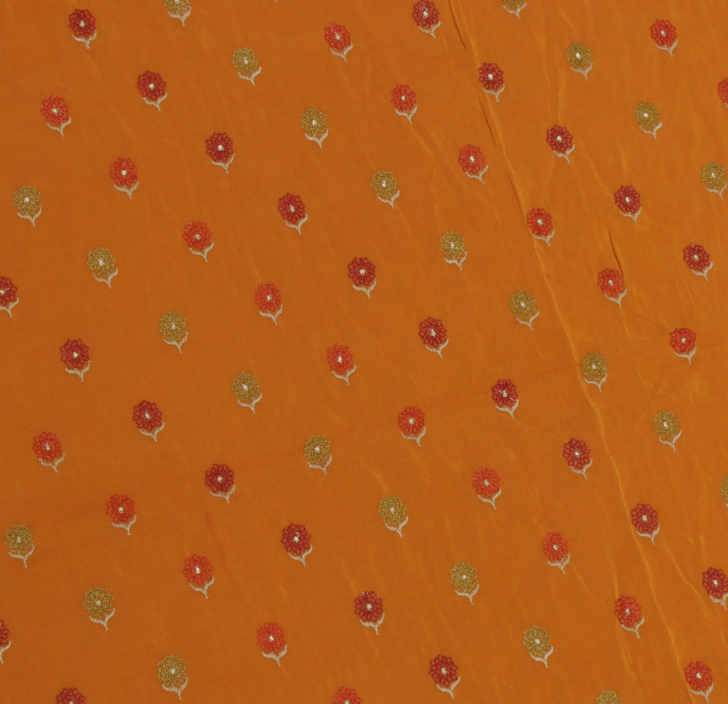 Sushila Vintage Mustard Sari Remnant Scrap Pure Crepe Embroidered Craft Fabric