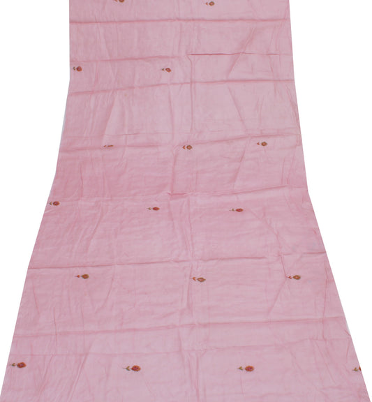 Sushila Vintage Pink Sari Remnant Scrap 100% Pure Silk Embroidered Craft Fabric