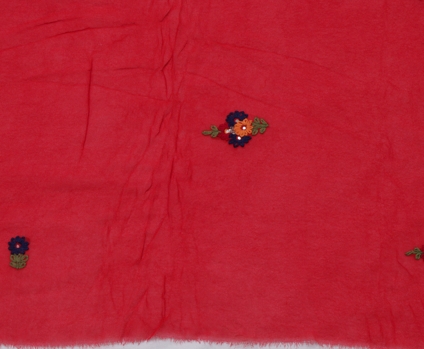 Sushila Vintage Red Sari Remnant Scrap Pure Georgette Embroidered Craft Fabric