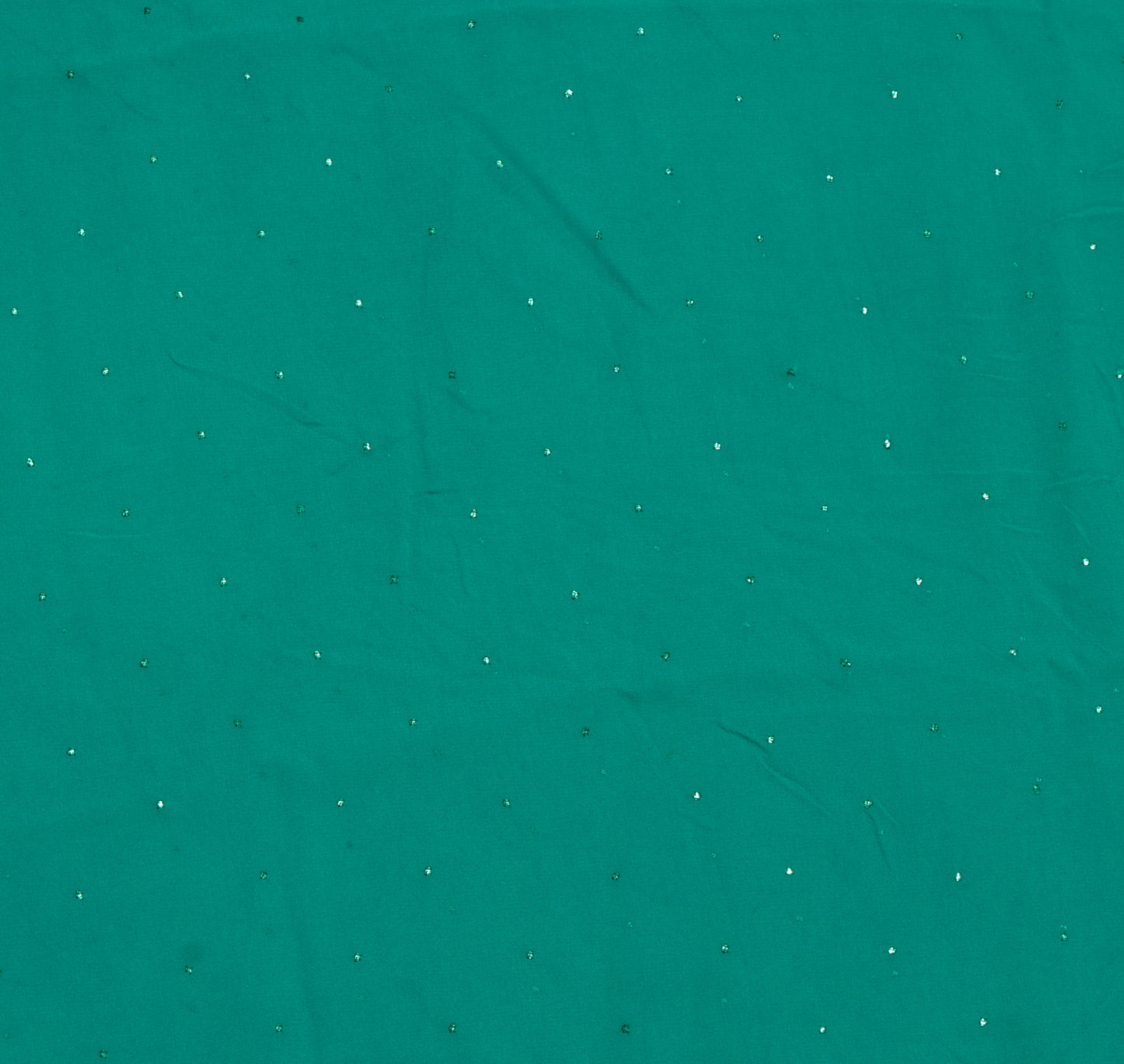 Sushila Vintage Green Sari Remnant Scrap Pure Georgette Mukesh Work Craft Fabric