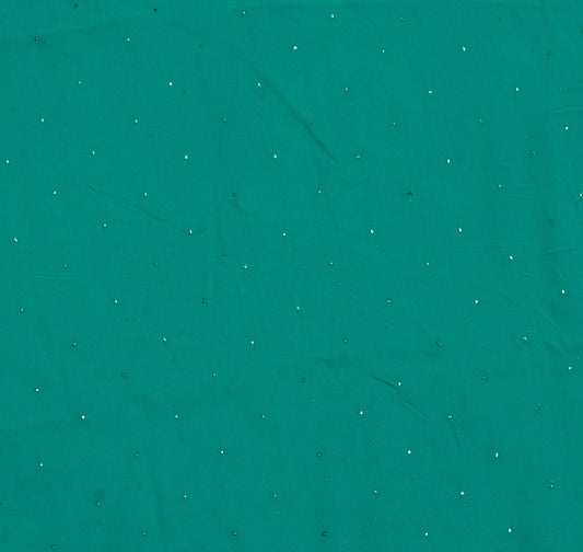 Sushila Vintage Green Sari Remnant Scrap Pure Georgette Mukesh Work Craft Fabric