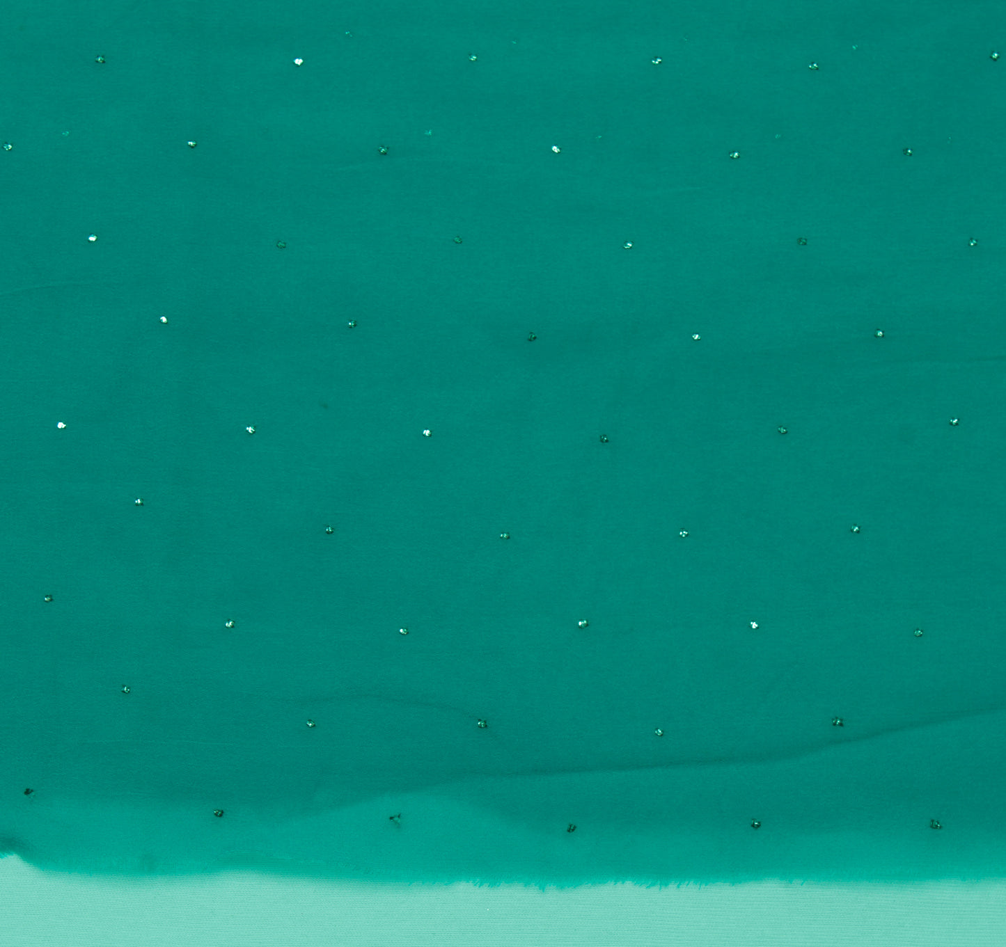 Sushila Vintage Green Sari Remnant Scrap Pure Georgette Mukesh Work Craft Fabric