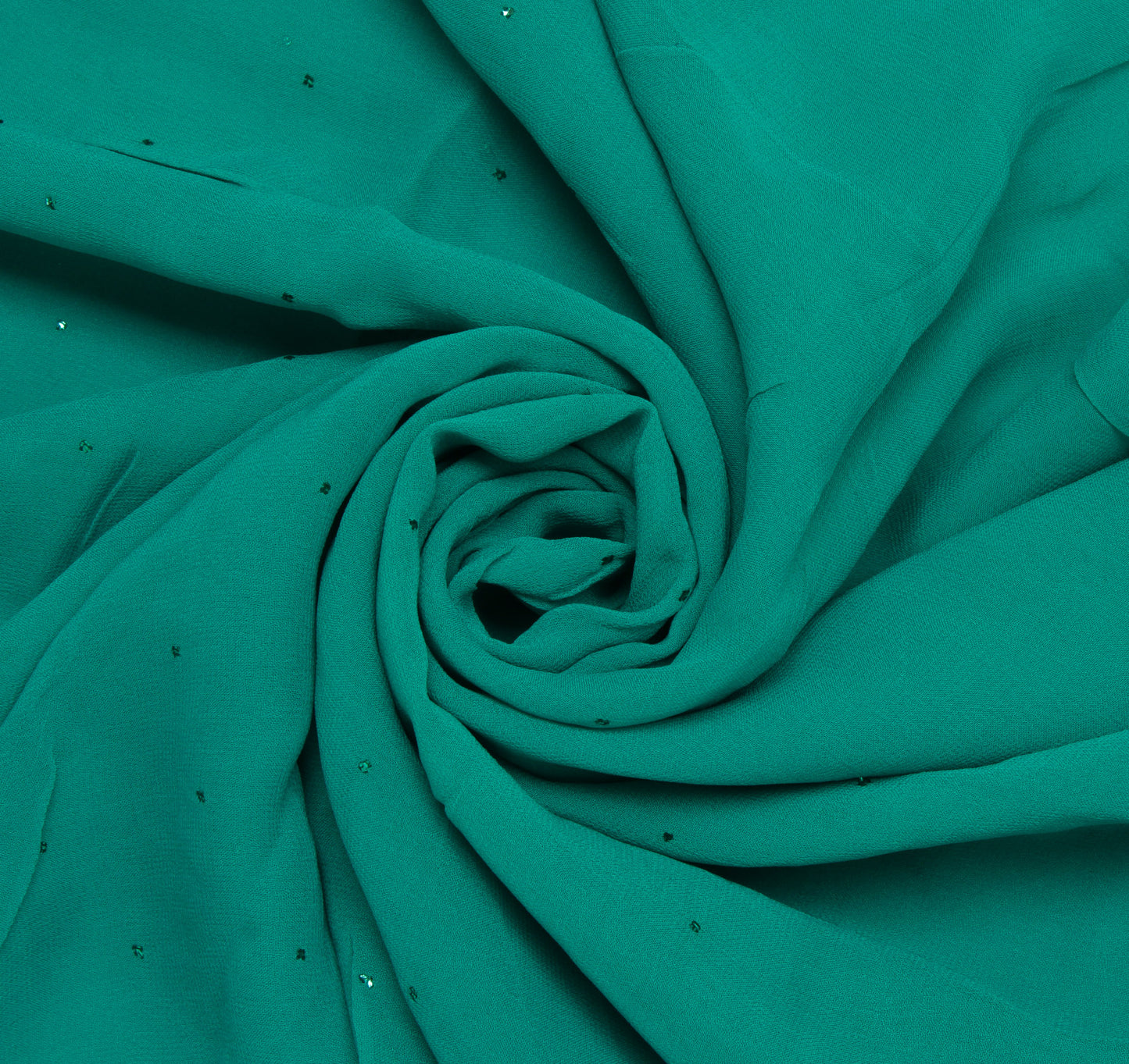 Sushila Vintage Green Sari Remnant Scrap Pure Georgette Mukesh Work Craft Fabric