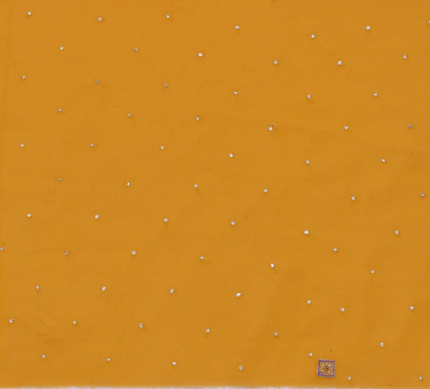 Sushila Vintage Mustard Sari Remnant Scrap Blend Georgette Embroidered Fabric
