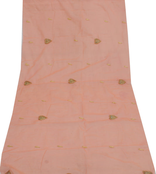 Sushila Vintage Peach Sari Remnant Scrap Blend Georgette Embroidered Fabric