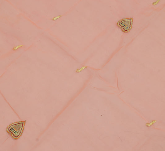 Sushila Vintage Peach Sari Remnant Scrap Blend Georgette Embroidered Fabric