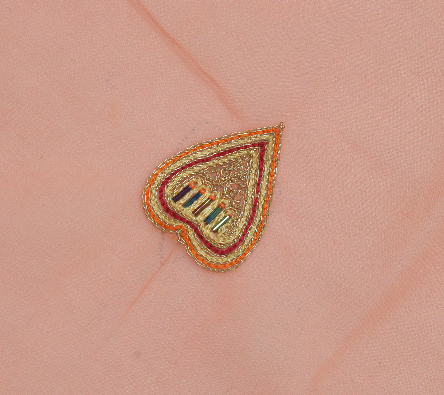 Sushila Vintage Peach Sari Remnant Scrap Blend Georgette Embroidered Fabric