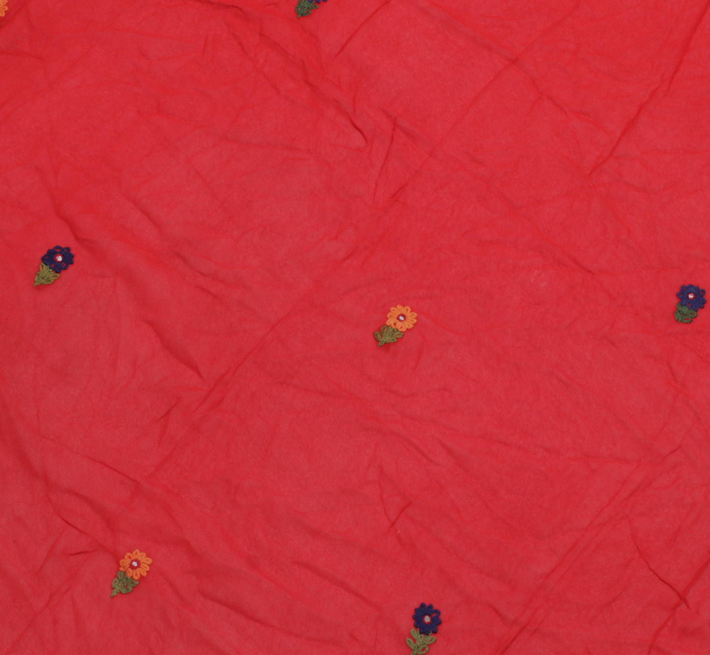 Sushila Vintage Red Sari Remnant Scrap Pure Georgette Embroidered Craft Fabric