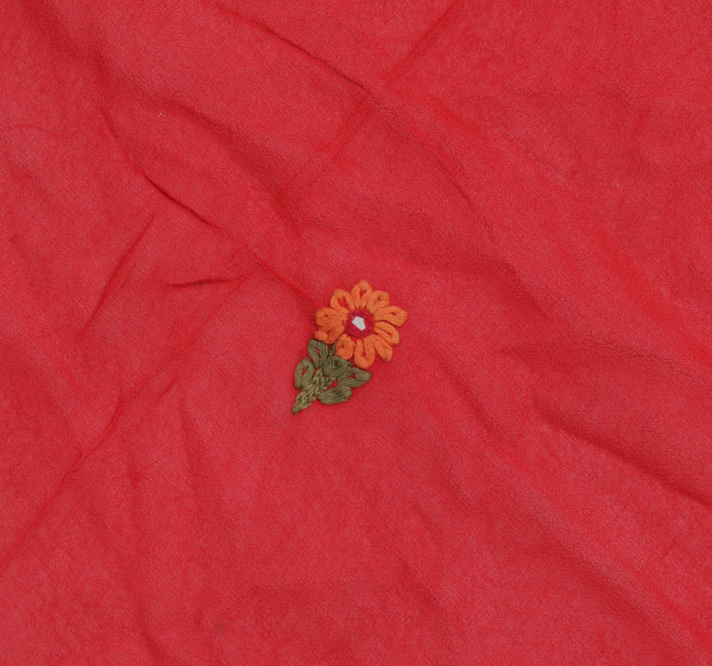 Sushila Vintage Red Sari Remnant Scrap Pure Georgette Embroidered Craft Fabric