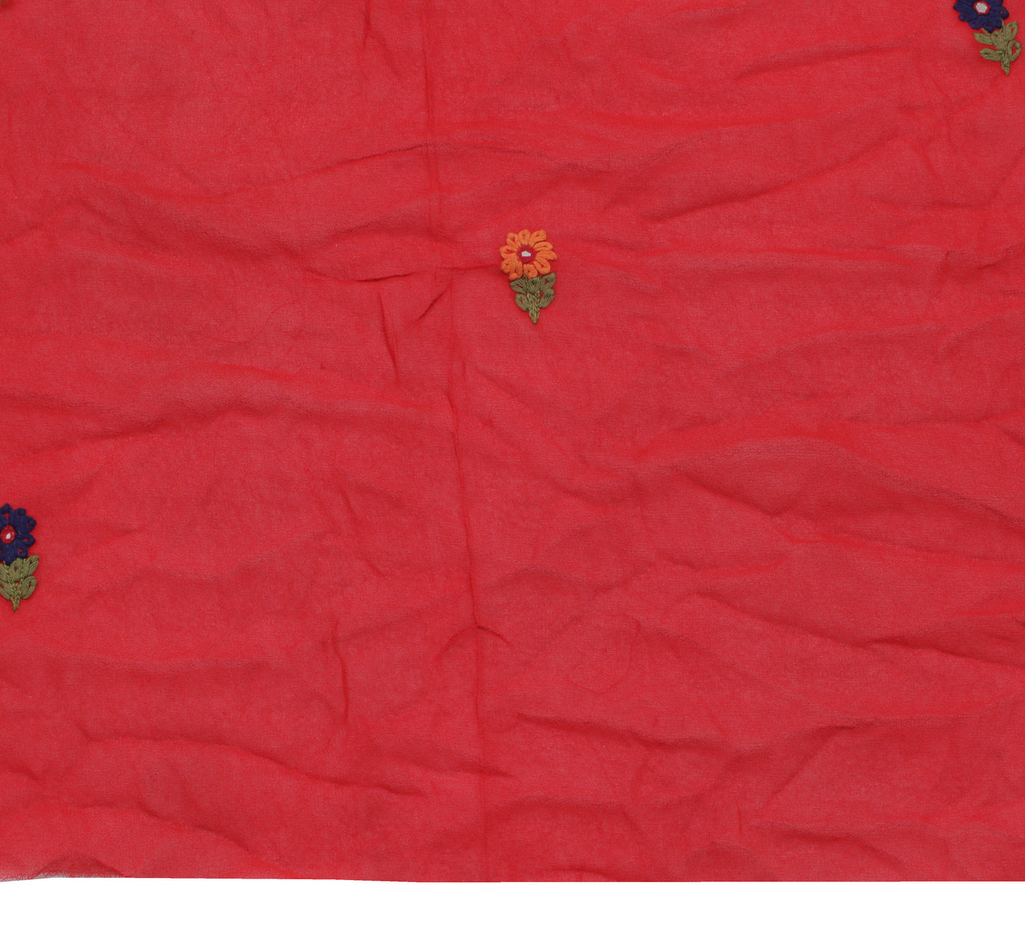 Sushila Vintage Red Sari Remnant Scrap Pure Georgette Embroidered Craft Fabric