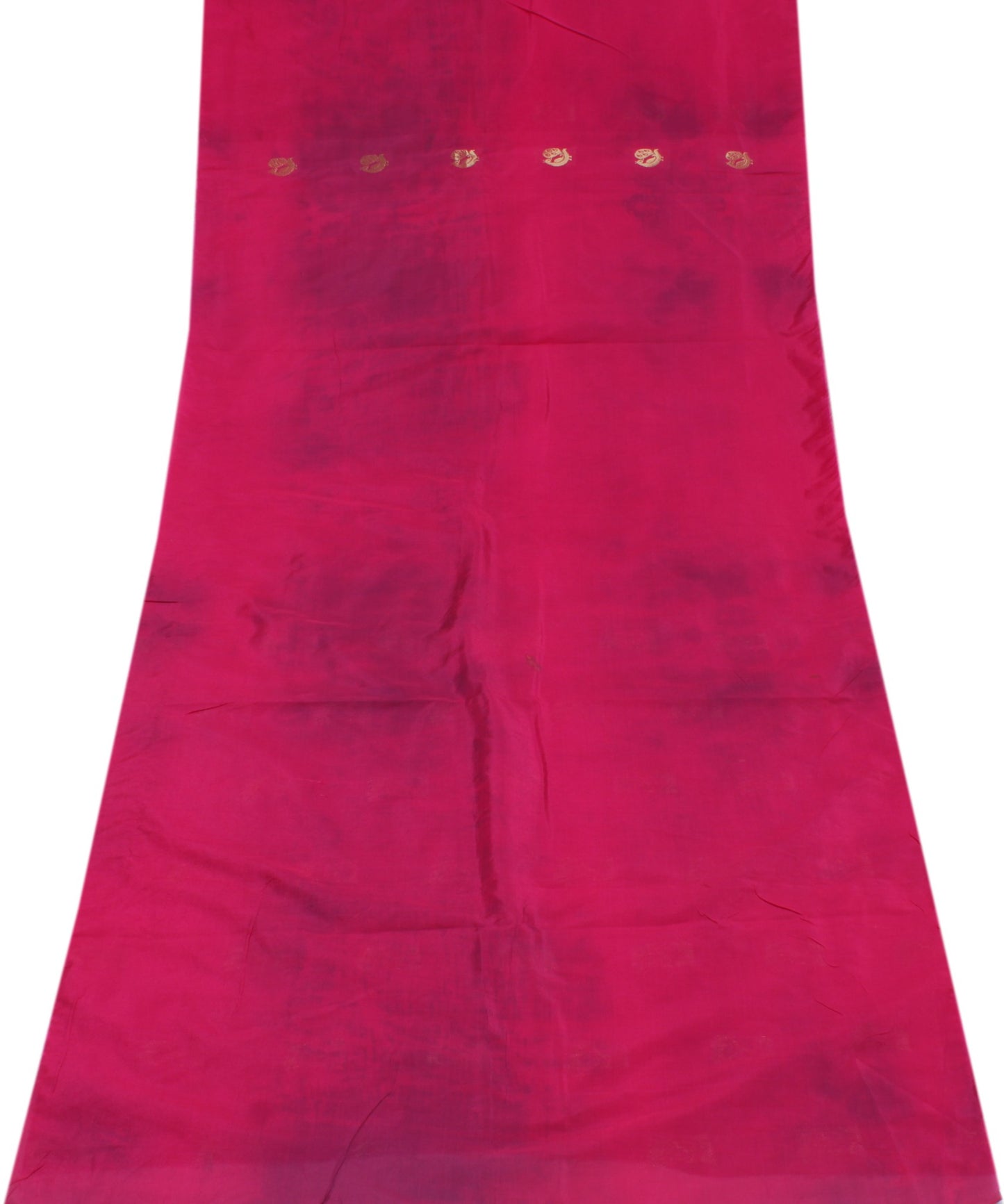 Sushila Vintage Magenta Sari Remnant Scrap Blend Silk Woven Peacock Fabric