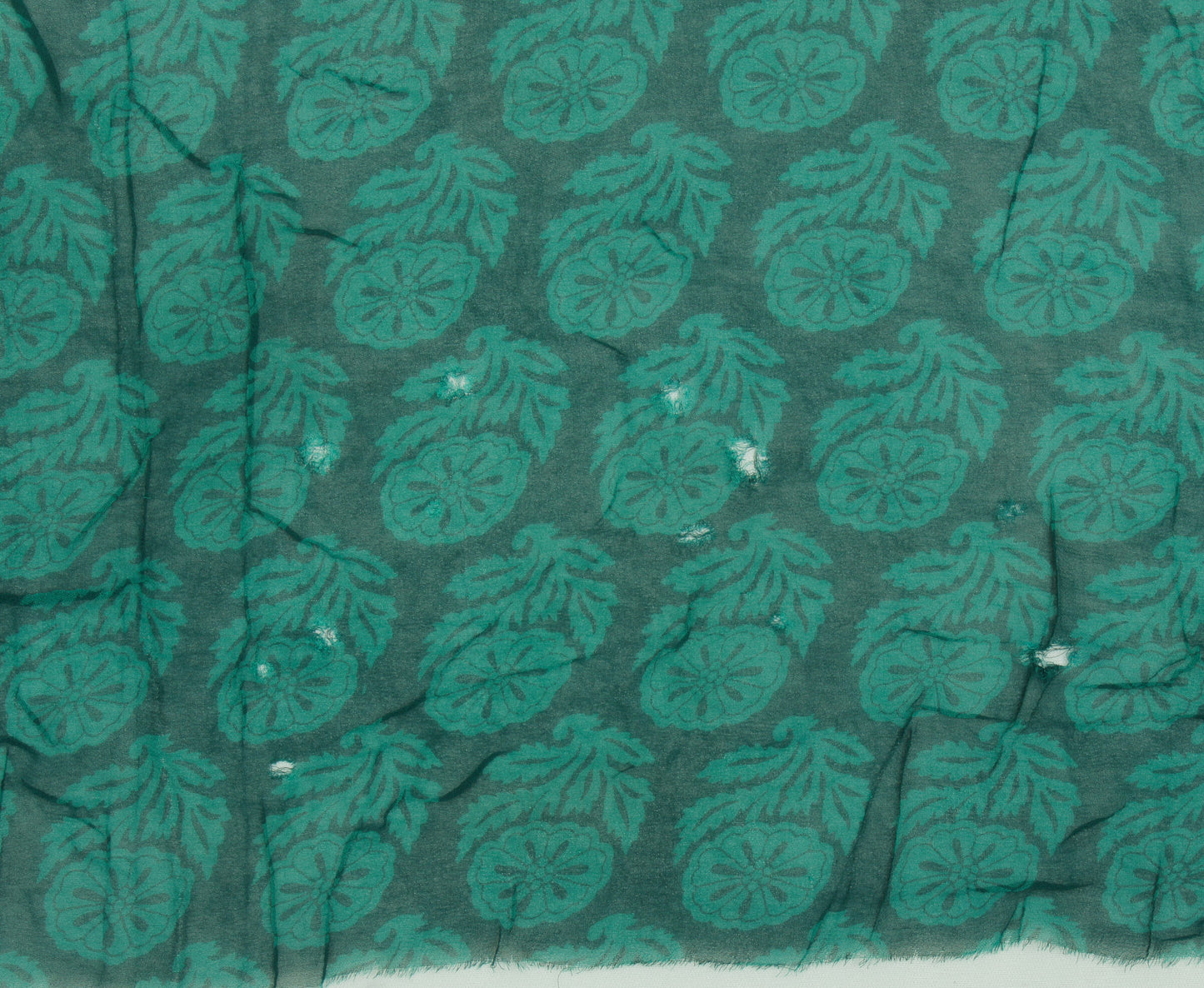Sushila Vintage Green Sari Remnant Scrap Pure Georgette Embroidered Craft Fabric