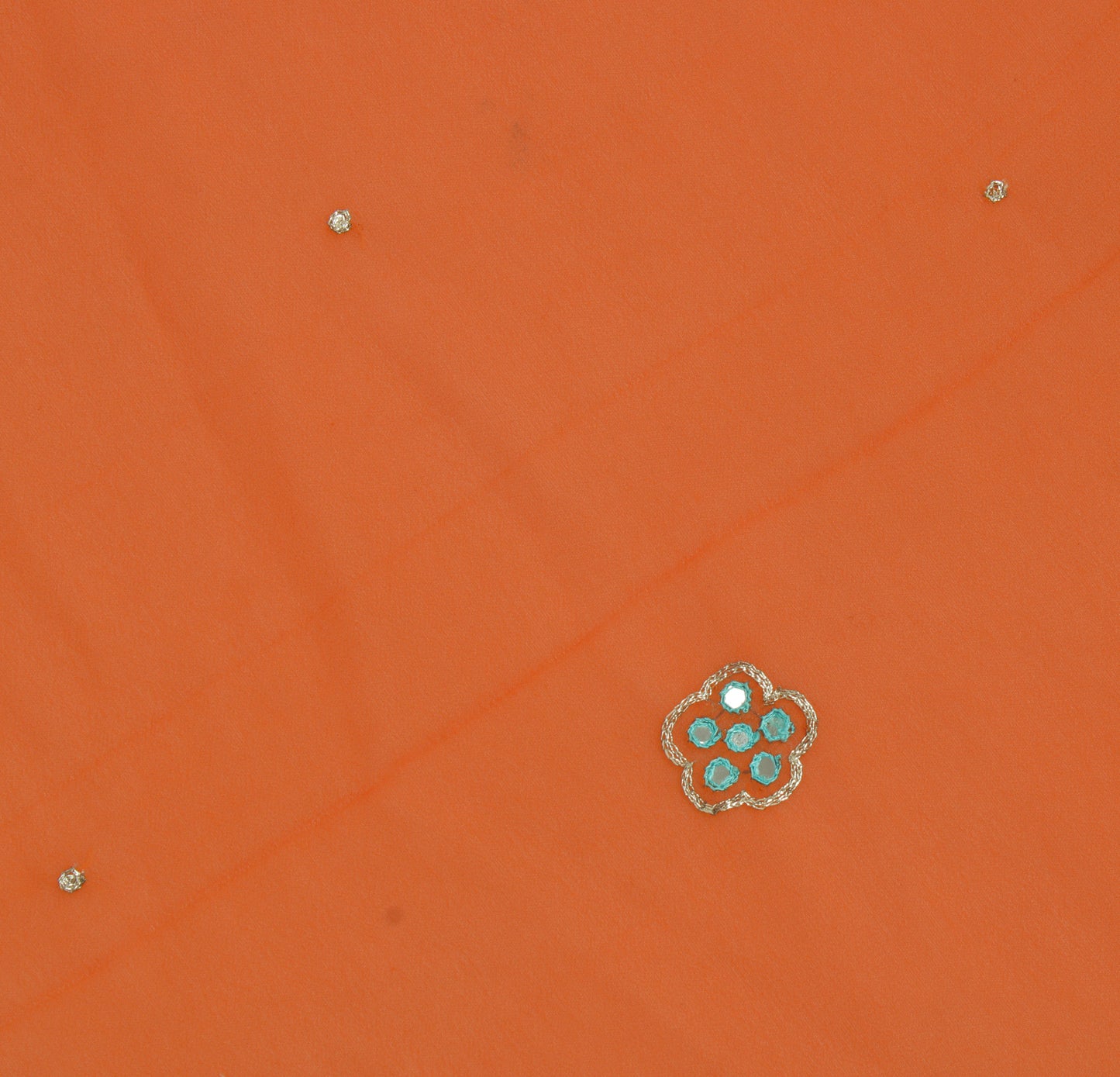 Sushila Vintage Orange Sari Remnant Scrap Blend Georgette Embroidered Fabric