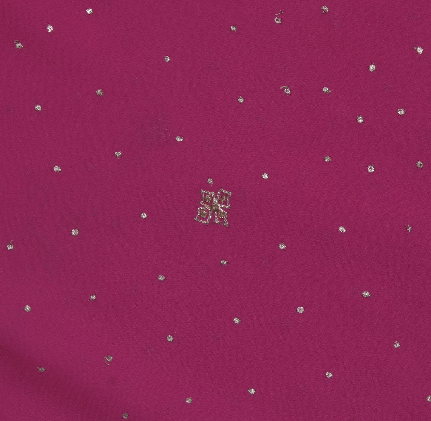 Sushila Vintage Magenta Sari Remnant Scrap Blend Georgette Embroidered Fabric