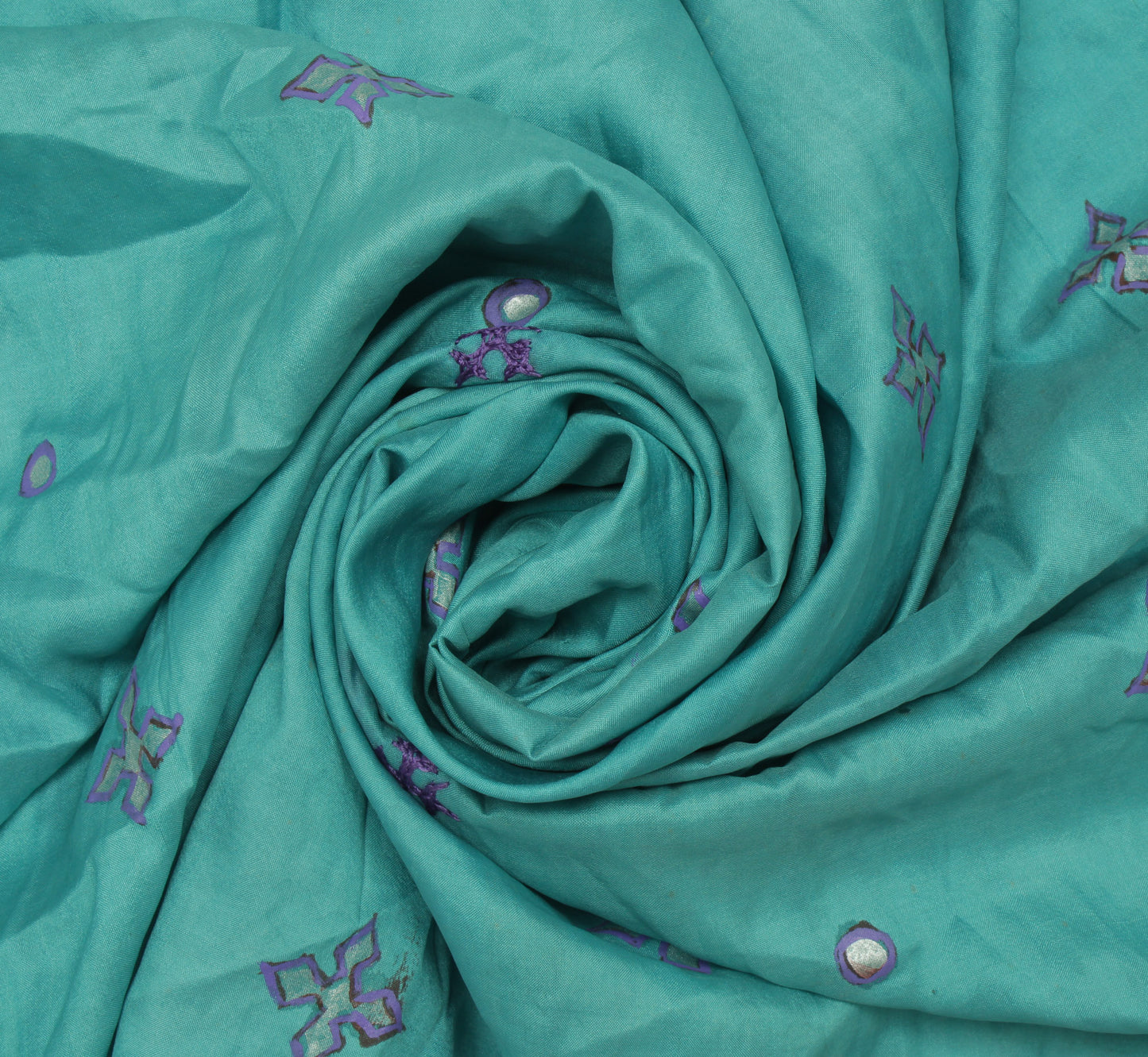 Sushila Vintage Indian Sari Remnant Scrap Pure Silk Embroidered Craft Fabric