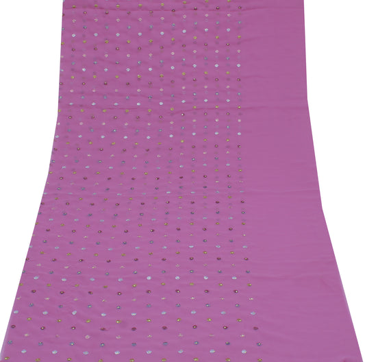 Sushila Vintage Mauve Sari Remnant Scrap Blend Georgette Embroidered Fabric