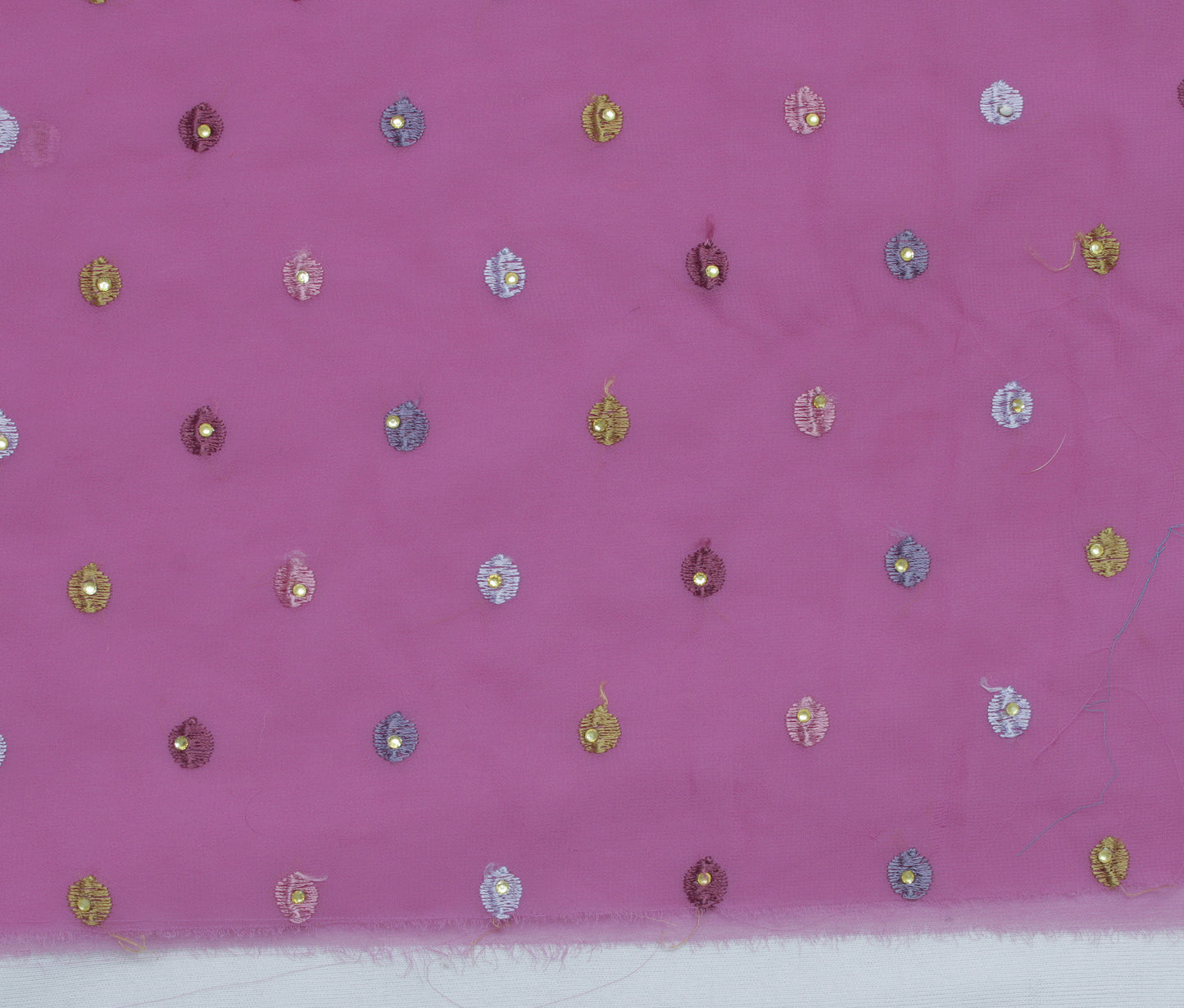Sushila Vintage Mauve Sari Remnant Scrap Blend Georgette Embroidered Fabric