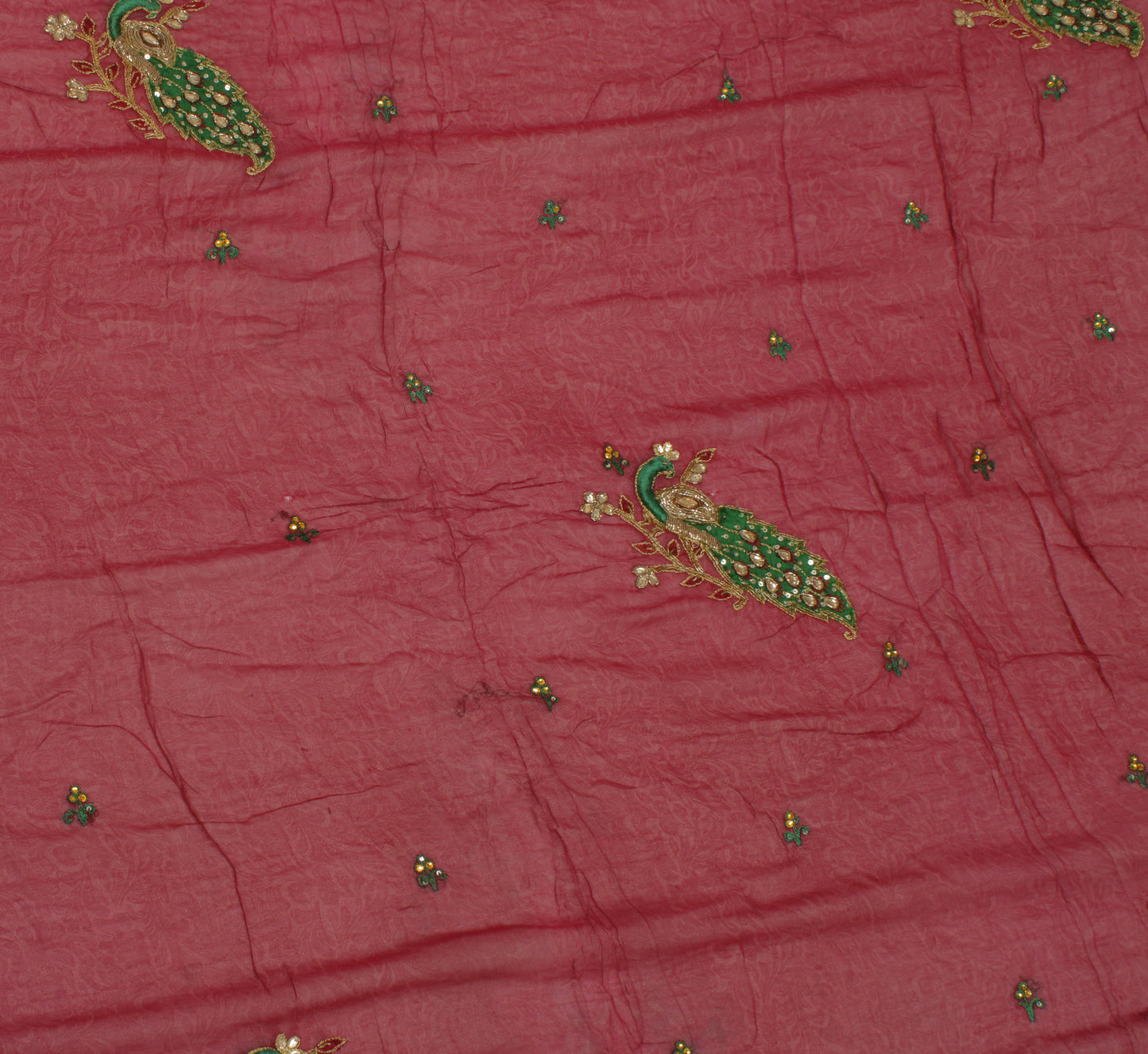 Sushila Vintage Maroon Sari Remnant Scrap Pure Georgette Hand Beaded Fabric