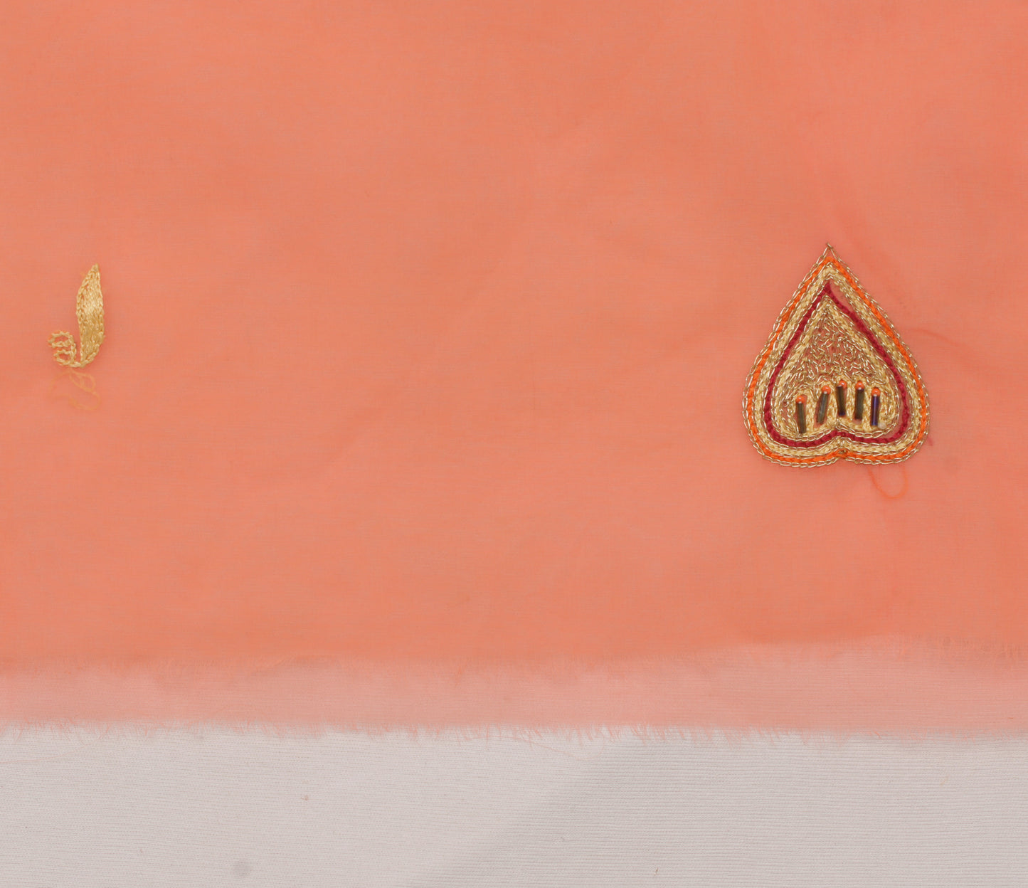 Sushila Vintage Peach Sari Remnant Scrap Pure Georgette Embroidered Craft Fabric