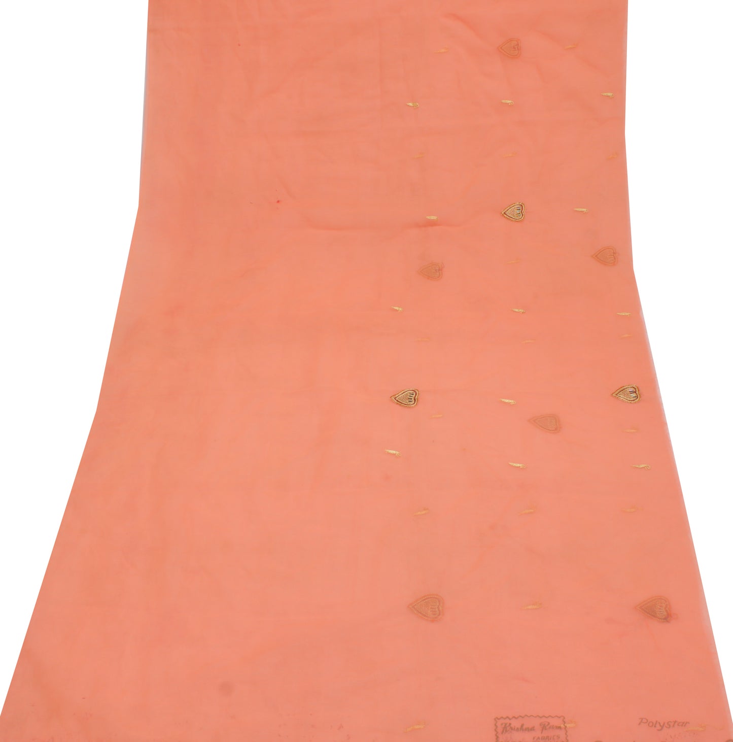 Sushila Vintage Peach Sari Remnant Scrap Pure Georgette Embroidered Craft Fabric