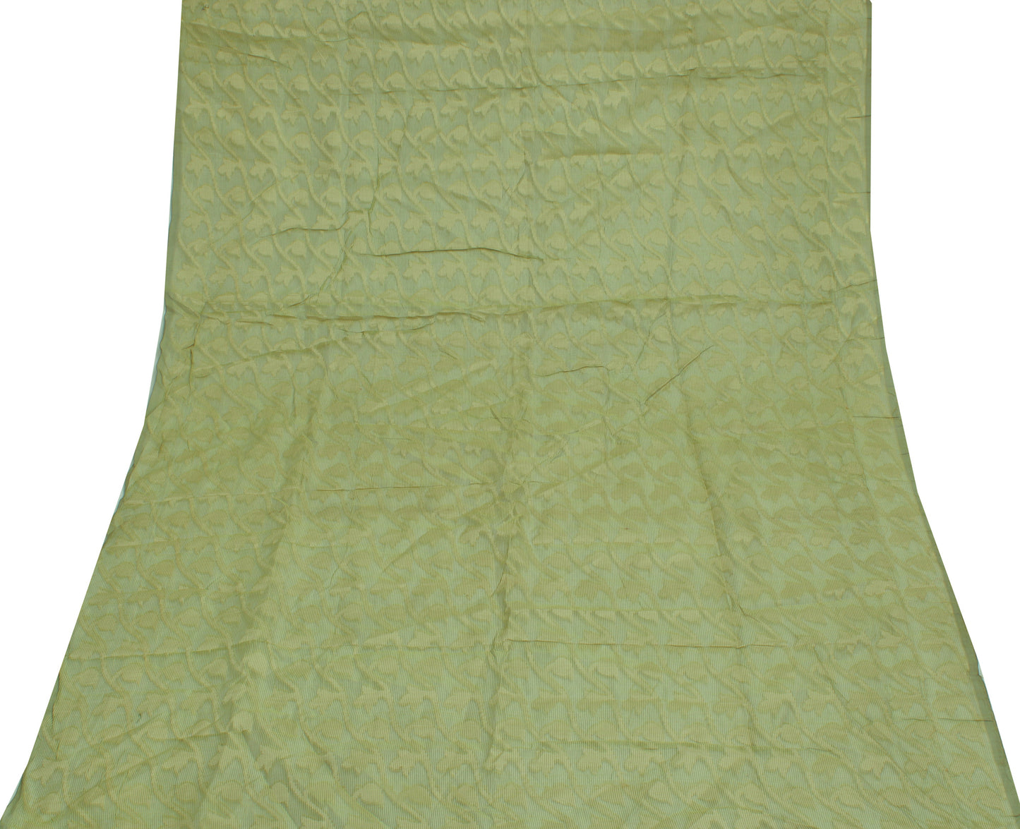 Sushila Vintage Green Indian Sari Remnant Scrap Pure Cotton Printed Craft Fabric
