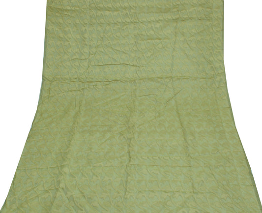 Sushila Vintage Green Indian Sari Remnant Scrap Pure Cotton Printed Craft Fabric