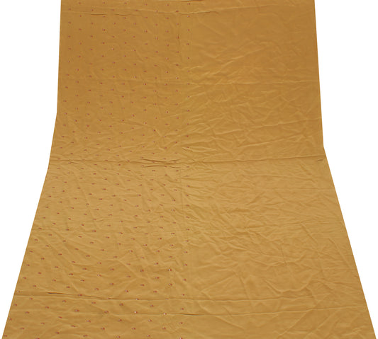 Sushila Vintage Brown Sari Remnant Scrap Pure Crepe Embroidered Craft Fabric
