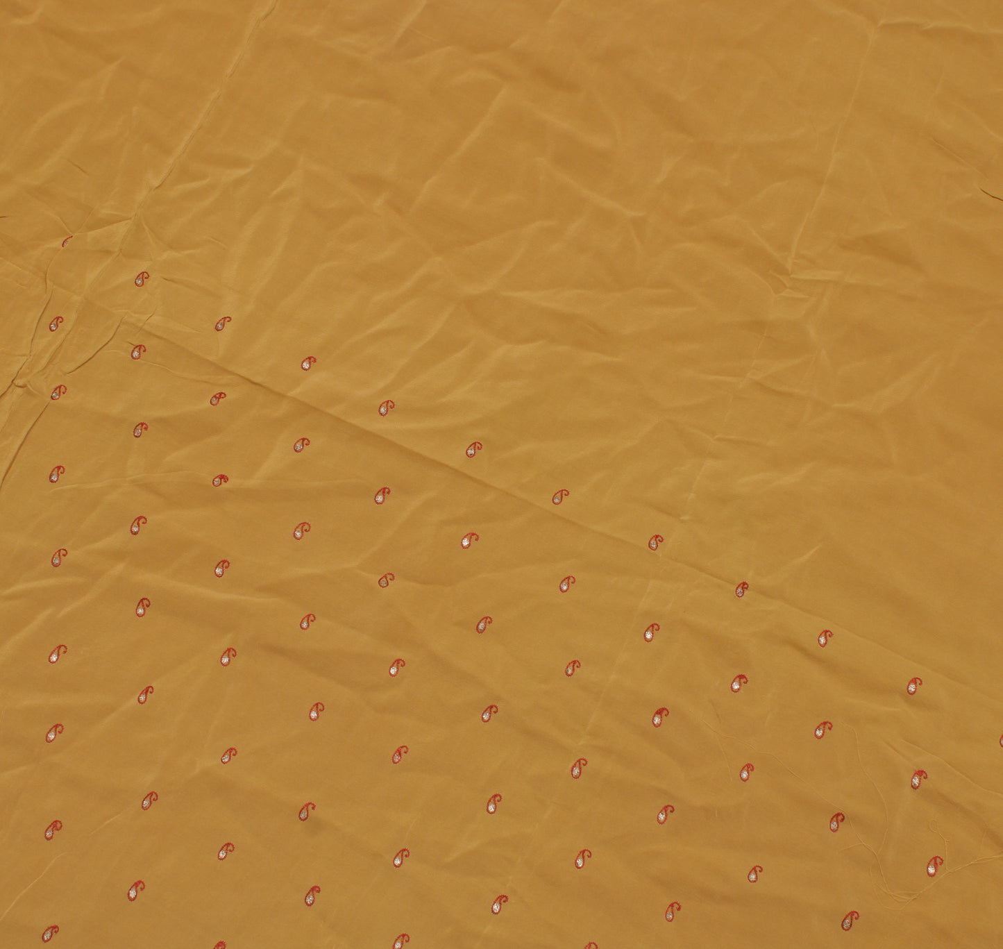 Sushila Vintage Brown Sari Remnant Scrap Pure Crepe Embroidered Craft Fabric