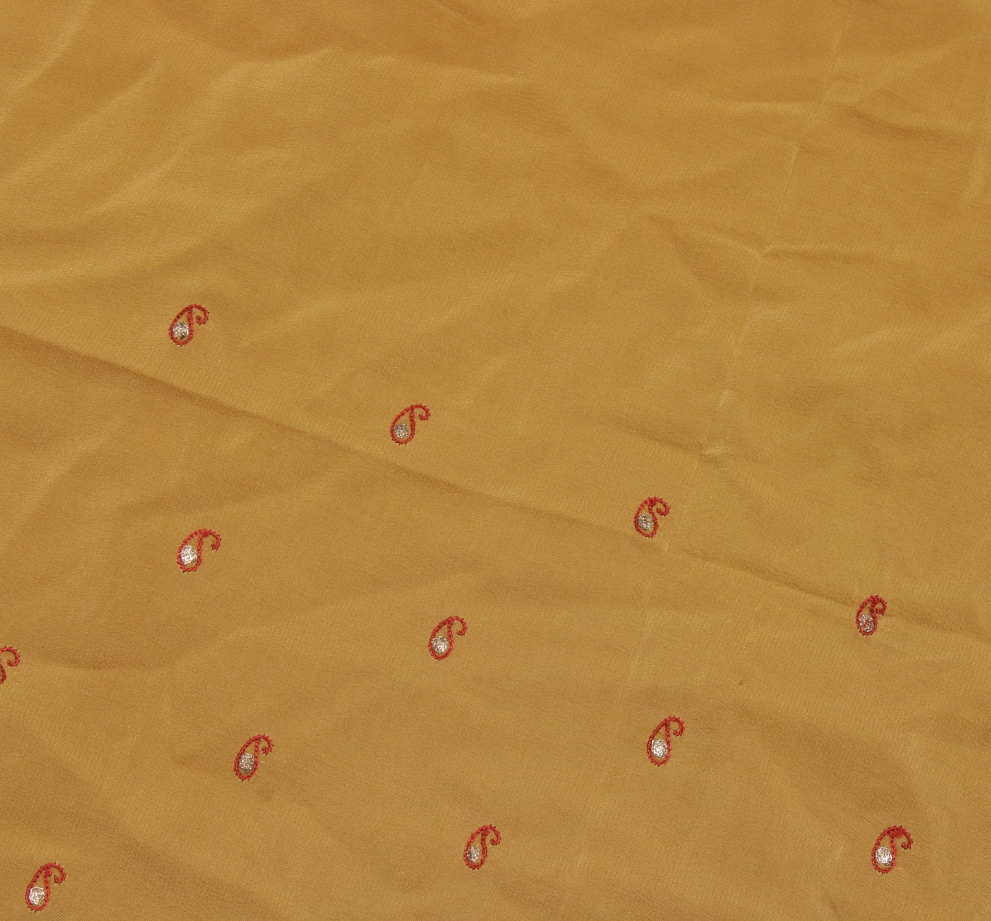 Sushila Vintage Brown Sari Remnant Scrap Pure Crepe Embroidered Craft Fabric